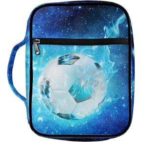 Blue Starry Soccer Print Bible Cover for Men Teens Kids Boys,Galaxy Soccer Carrying Book Case Church Bag Bible Bag with Handle and Zippered Pockets