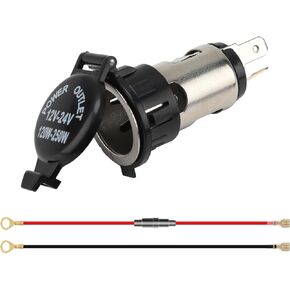 DC 12V-24V Cigarette Lighter Socket, Adapter with Extension Cable, Cover Wiring Harness Waterproof, Universal Car Power Outlet Socket for Car SUV Truck RV Boat (Cord Length 39")