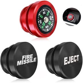 3 Pcs Car Cigarette Lighter Plug Cover Billet Aluminum Cigarette Lighter Cover Fits Most Vehicles with Standard 12 Volt Power Source (Black FIRE Missile & Eject & Compass)