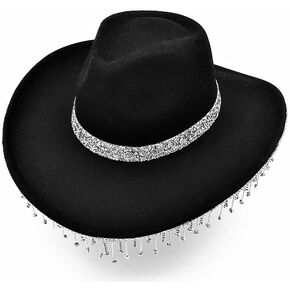 Rhinestone Cowgirl Hat Cowboy Hat Bling Diamond Rhinestone Fringe Hat for Women Men Cosplay Mother's Day