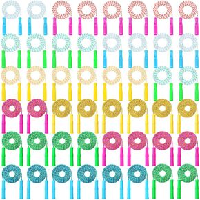 Aoriher 48 Pcs Colorful Jump Rope for Kids Bulk 7.87 ft Adjustable Stripe Skipping Rope with Plastic Handles Outdoor Exercise Fitness Equipment for Boy Girl Toddler Training Fun Activity Party Favor