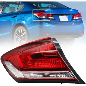 Sunhua Right/Passenger Side Tail Light Fit For 2013-2015 Honda Civic 4 Door Sedan, Halogen Rear Outer Brake Tail Lamp Bulbs Included (Right/Passenger Side)