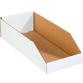 SNBINBWZ818 Open Top Bin Boxes, 4.5" Height x 18" Length x 8" Width, White (Pack of 50)
