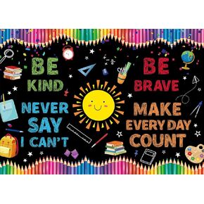 3x6ft Never Say I Can't Door Banner Backdrop 2024 Graduation Motivational Back to School Background Blackboard Rainbow Pencil Kid Classroom School Hallway Sign Decor