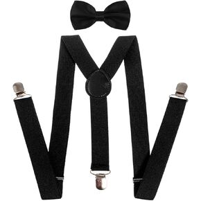 Solid Suspenders for Men and Women, Adjustable Y-Back Pant Clip, Strong Elastic Heavy Duty Braces, Black in Kuwait