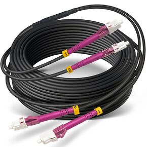 500ft/150m OD-5mm Industrial TPU OM4 Fiber LC to LC Outdoor Armored Fiber Patch Cable, Duplex Multimode Fiber Optic Cable, 40G/100G, 50/125, OM4 LC-LC with Pulling Eye Kit Installed on one end