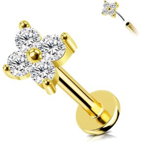 14K Yellow Gold Threadless Helix Flat Tragus Earring Top Push in Nose Rings Moon, Lightning,Flower CZ Nose Stud Threadless Cartilage Earring Helix Stud 8mm Tragus Piercing Jewelry for Women