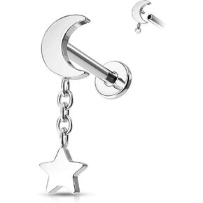 Minimalist Moon Star G23 Solid Titanium Cartilage Earrings Stud 16G Helix Tragus Earrings for Women Dangle Tragus Helix Piercing Jewelry Hypoallergenic