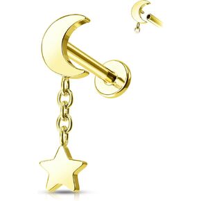 Minimalist Moon Star G23 Solid Titanium Cartilage Earrings Stud 16G Helix Tragus Earrings for Women Dangle Tragus Helix Piercing Jewelry Hypoallergenic in Kuwait