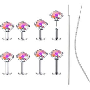 BodyAce 18G/20G Threadless Push in Nose Ring Studs, 316L Surgical Steel Flat Back Earrings Tragus Cartilage Stud, CZ Lip Rings Labret Medusa Piercing Jewelry