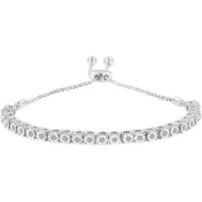 .925 Sterling Silver 1/4 Cttw Miracle-Set Diamond 4"-10" Adjustable Bolo Tennis Bracelet (I-J Color, I3 Clarity) - Choice of Metal Color