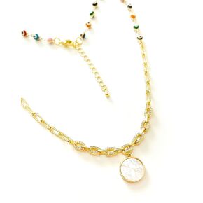 SIFRIMANIA Paper Clip Cubic Zirconia Evil Eye Chain Saint Benedict Small Shell Medal Choker Necklace