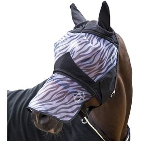 HORZE Zebra Pattern Mesh Insect and Fly Mask with Detachable Nose Protection - Black - L in Kuwait