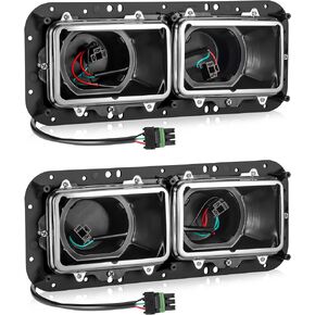 PARTSam Headlight Housing Base with H4 Plugs Wire Harnesses Stainless Steel Bezel Replacement for Kenworth T600 T800 W900, Peterbilt 379, Western Star 4900, Freightliner FLD Driver & Passenger Side