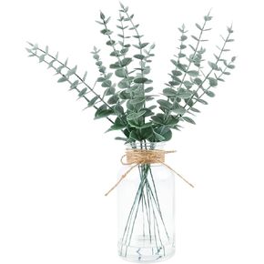 Artificial Eucalyptus Stems with Faux Water, Eucalyptus Leaves Greenery Plants in Glass Vase Fake Potted Plants Branches for Home Office Wedding Table Centerpiece Party Farmhouse Decor