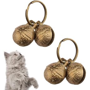 kcrygogo Bells for Cat Collars - 2 Pack Copper Bells for Little Dogs & Cats Noise Maker Anti-Theft Bell Come with Silver Pet Anti-Lost ID Pendant Tags (2Set)