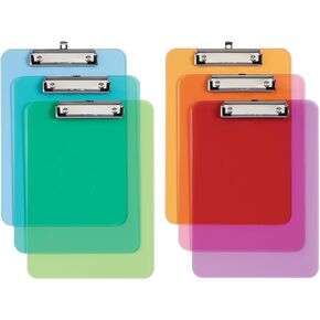 Oxford Plastic Clipboards, Metal Clip with Plastic Corners, Writing Surface with Hanging Loop, Assorted Colors, 12.5" x 9", 6 Pack (25402)