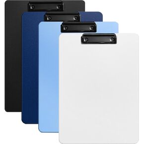 Plastic Clipboards with Low Profile Clip Set of 4 12.5 x 9 Inch Multi Color Plastic Clipboards Bulk - Clear Clipboards Bulk Classroom Holds 100 Sheets, Acrylic Clipboard Clear 4 Pack