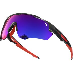 Polarized Sport Sunglasses High Definition High Contrast Lenses with 3 Interchangeable Lenses Men Women Cycling