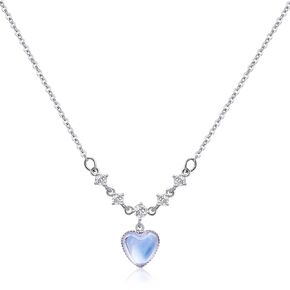 Silver Moonstone Necklace Heart Pendant Cubic Zirconia Necklace for Women Handmade Necklaces Moonstone Jewelry Mother's Day