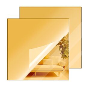 2 Pcs Gold Mirror Acylic Sheet/Plexiglass Sheet 12 x 12 Inch - 1/8 (0.11") Thick, ANRISIN Non Glass Safety Reflective Acylic Mirror Sheets for DIY Craft Projects, Home and Commercial Use