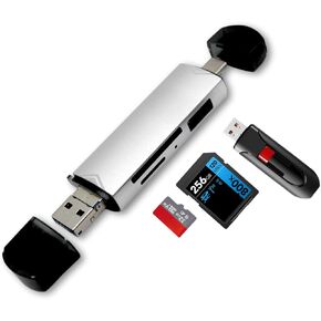 3-in-1 USB Card Reader. Connectivity for SD, SDHC SDXC, Micro SD, Micro SDHC, Micro SDXC and USB Devices - Compatiable with iPhone 15/Pro/Pro Max iPad Pro MacBook Air Pro Samsung S24