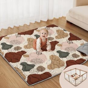 Blissful Diary Baby Play Mat, 47x47 Infant Play Mat for Playpen, Thicken Foam Cushioned Baby Mat for Floor, Non-Slip Kids Play Mat, Washable Baby Playmat for Babies,Toddlers, Boho Baby Crawling Mat