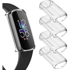 Compatible with Fitbit Luxe Screen Protector Case, [4 Pack] Soft TPU Full Around Protective Cover Bumper for Fitbit Luxe Smartwatch Accessories (Black+Silver+Rosegold+Rosepink)