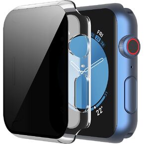 Misxi 2 Pack Protective Privacy PC HD Case for Apple Watch Series 6 SE Series 5 Series 4 40mm, Shockproof Thin Cover with Anti-Spy Tempered Glass Screen Protector for iWatch, 1 Black + 1 Transparent