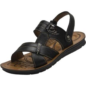WUIWUIYU Mens Casual Leather Sandals Open Toe Flats Summer Water Beach Slippers Stream-Treakking Shoes