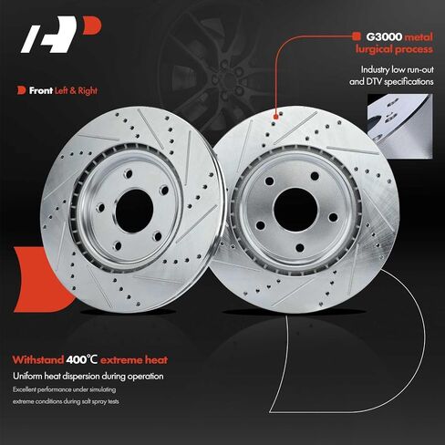 A-Premium 12.99 inch (330mm) Front Drilled and Slotted Disc Brake Rotors Compatible with Select Dodge, Chrysler, Ram and Volkswagen Models - Grand Caravan, Journey, Town & Country, Pacifica, Voyager in Saudi Arabia