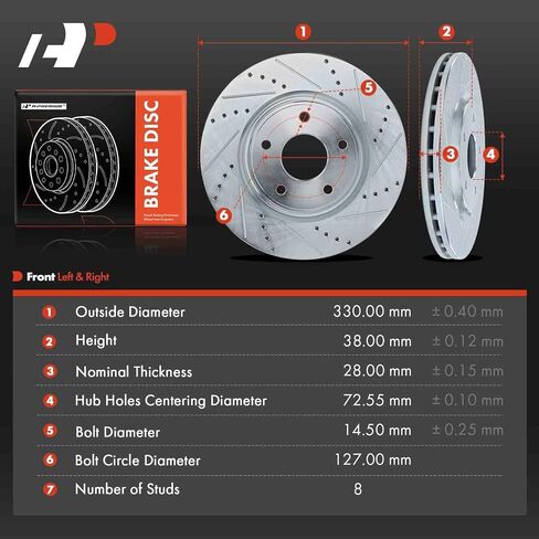 A-Premium 12.99 inch (330mm) Front Drilled and Slotted Disc Brake Rotors Compatible with Select Dodge, Chrysler, Ram and Volkswagen Models - Grand Caravan, Journey, Town & Country, Pacifica, Voyager in Saudi Arabia