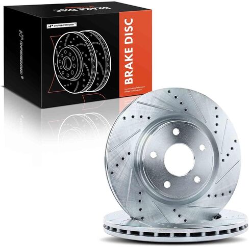 A-Premium 12.99 inch (330mm) Front Drilled and Slotted Disc Brake Rotors Compatible with Select Dodge, Chrysler, Ram and Volkswagen Models - Grand Caravan, Journey, Town & Country, Pacifica, Voyager in Saudi Arabia