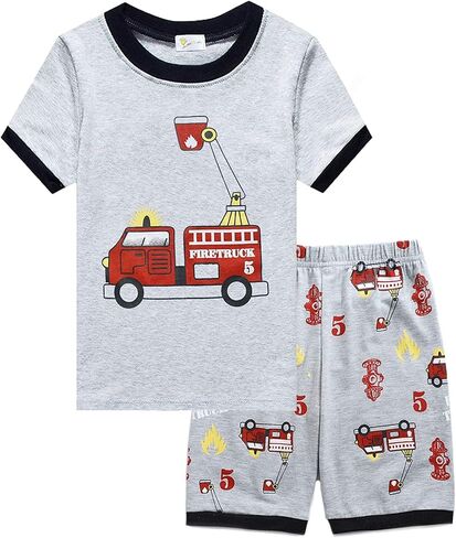 Toddler Boys Pajamas Little Kids Pjs Train Sleepwear Baby Boys 2 Piece Clothes Summer Short Sets Fire Truck Outfit in Saudi Arabia