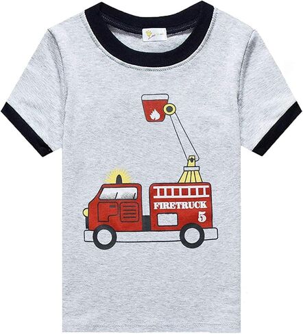 Toddler Boys Pajamas Little Kids Pjs Train Sleepwear Baby Boys 2 Piece Clothes Summer Short Sets Fire Truck Outfit in Saudi Arabia