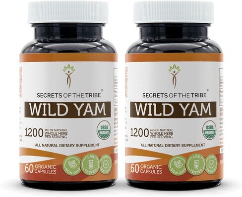 Secrets of the Tribe Wild Yam Capsules 1200 mg Responsibly farmed USDA Organic Wild Yam (Dioscorea Villosa) Dried Root, Hormone Support Supplement (2x120 Capsules) in Saudi Arabia