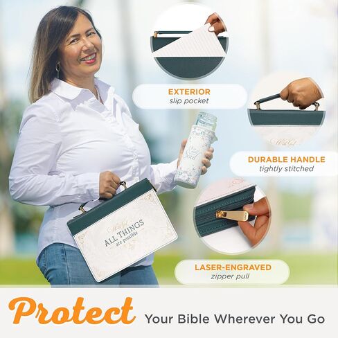 Christian Art Gifts Dark Purple Fashion Bible Cover for Women: Mercies are New - Lam. 3:22-23 Inspirational Scripture, Vegan Leather Book Carry Case w/Sleeves, Zipper, Pocket & Pen Storage, Medium in Kuwait