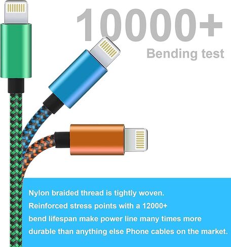 6 Pack [Apple MFi Certified] 3/3/6/6/10/10 FT iPhone Charger Colorful Nylon Lightning Cable Compatible iPhone 13 mini/13/12/11 Pro Max/XS MAX/XR/XS/X/8/7/Plus/6S/6/SE/5S/iPad in Saudi Arabia