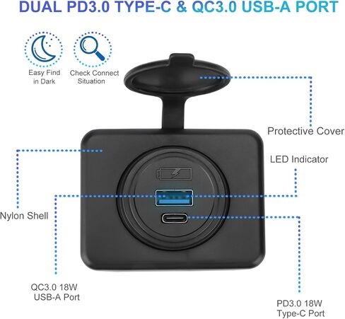 3PCS Dual Quick Charge 3.0 and PD QC 3.0 RV USB Outlet, 12V/24V Panel Mount Surface Car Charger 36W USB Port Outlet Automotive Socket Waterproof Cap for RV Motorcycle Truck Golf Cart Marine Boat Bus in Saudi Arabia