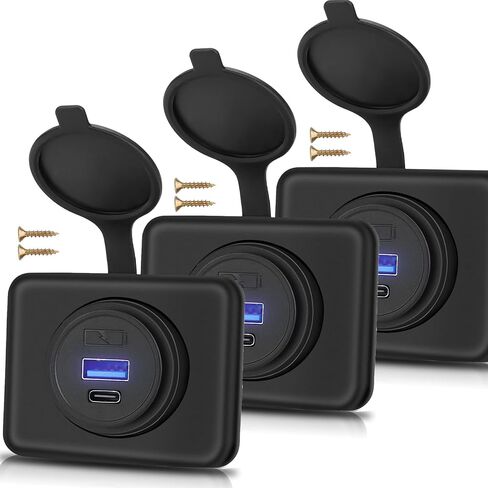 3PCS Dual Quick Charge 3.0 and PD QC 3.0 RV USB Outlet, 12V/24V Panel Mount Surface Car Charger 36W USB Port Outlet Automotive Socket Waterproof Cap for RV Motorcycle Truck Golf Cart Marine Boat Bus in Saudi Arabia