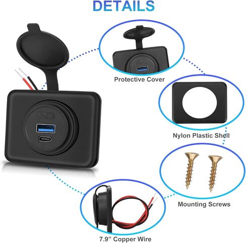 3PCS Dual Quick Charge 3.0 and PD QC 3.0 RV USB Outlet, 12V/24V Panel Mount Surface Car Charger 36W USB Port Outlet Automotive Socket Waterproof Cap for RV Motorcycle Truck Golf Cart Marine Boat Bus in Saudi Arabia