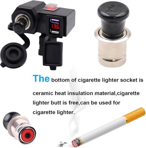 BlueFire® 5V/2.1A مقبس شاحن USB مزدوج مقاوم للماء للدراجات النارية المقود المشبك محول الطاقة شاحن USB نظام الشحن مع مقبس ولاعة السجائر وفولتميتر للهواتف/الأجهزة اللوحية/نظام تحديد المواقع in Kuwait