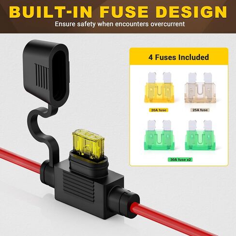 Cigarette Lighter Adapter 8ft Car Cigarette Lighter Socket with Extension Lead 0.33" Ring Eyelet Terminals Cable 12V/24V, Power Cord with Inline Blade Fuse 30A/25A/20A, Power for Tire Pump in Saudi Arabia