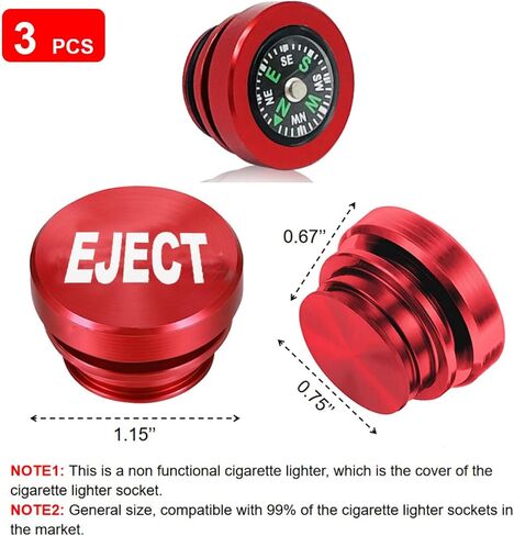3 Pcs Car Cigarette Lighter Plug Cover Billet Aluminum Cigarette Lighter Cover Fits Most Vehicles with Standard 12 Volt Power Source (Black FIRE Missile & Eject & Compass) in Saudi Arabia
