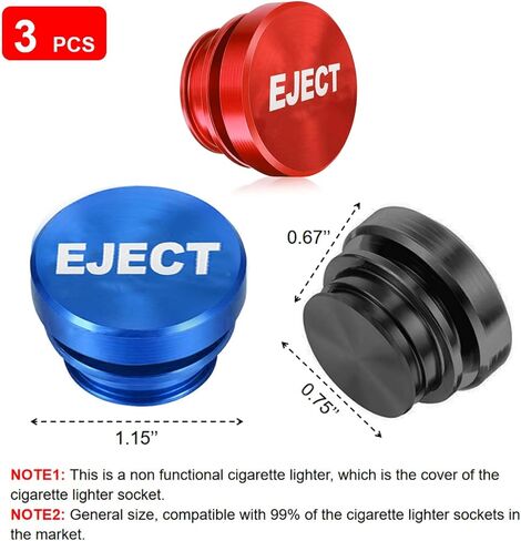 3 Pcs Car Cigarette Lighter Plug Cover Billet Aluminum Cigarette Lighter Cover Fits Most Vehicles with Standard 12 Volt Power Source (Black FIRE Missile & Eject & Compass) in Saudi Arabia