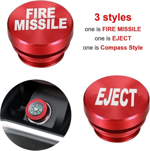 3 Pcs Car Cigarette Lighter Plug Cover Billet Aluminum Cigarette Lighter Cover Fits Most Vehicles with Standard 12 Volt Power Source (Black FIRE Missile & Eject & Compass) in Saudi Arabia