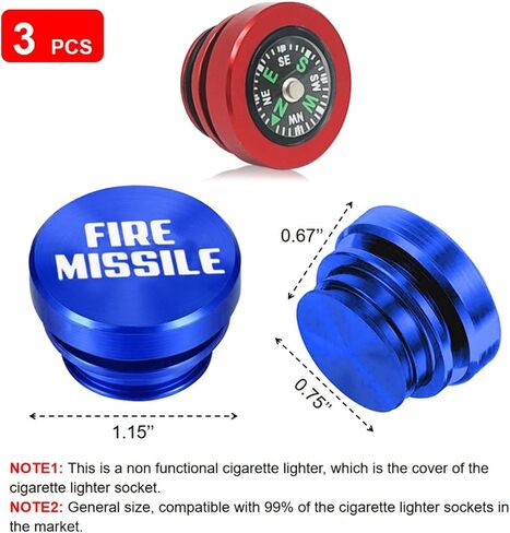 3 Pcs Car Cigarette Lighter Plug Cover Billet Aluminum Cigarette Lighter Cover Fits Most Vehicles with Standard 12 Volt Power Source (Black FIRE Missile & Eject & Compass) in Saudi Arabia