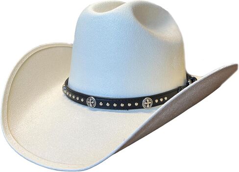 Western Black Leather Hatband with Metal Studs & Three Piece Buckle Set in Saudi Arabia