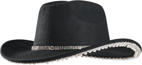 قبعة رعاة البقر من حجر الراين للنساء ذات حافة واسعة من الألماس اللامع قبعة رعاة البقر الغربية in Kuwait