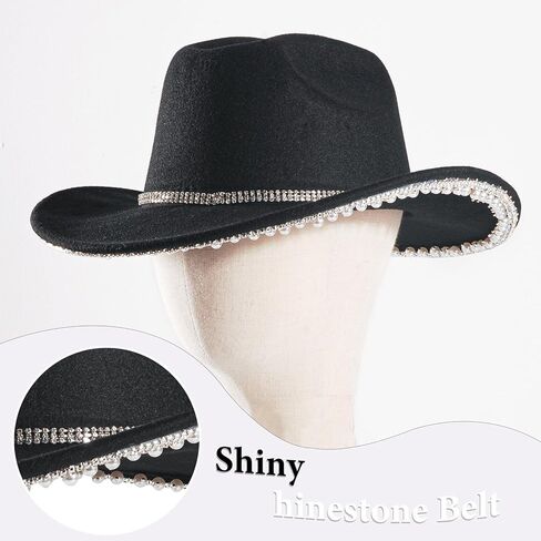 قبعة رعاة البقر من حجر الراين للنساء ذات حافة واسعة من الألماس اللامع قبعة رعاة البقر الغربية in Kuwait